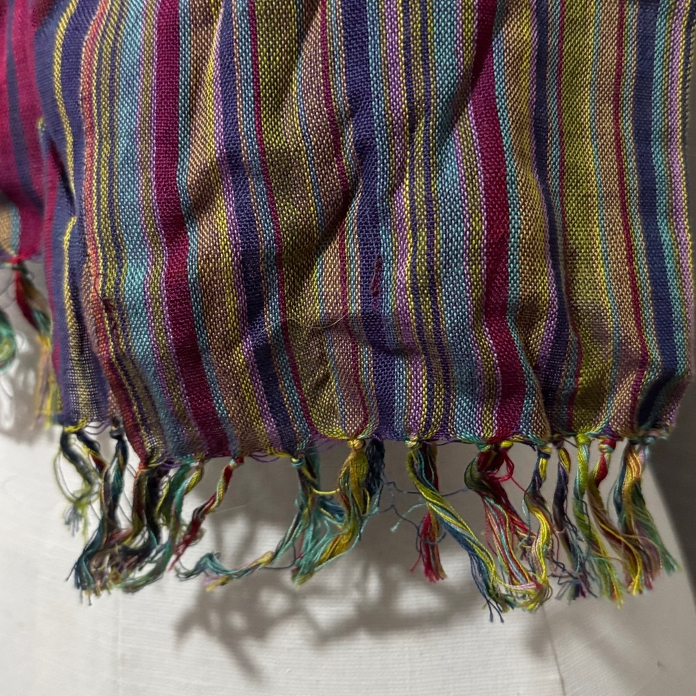 Striped Fringed Scarf-Bright Multi Color-Cotton Poly Blend-EUC - Picture 6 of 11